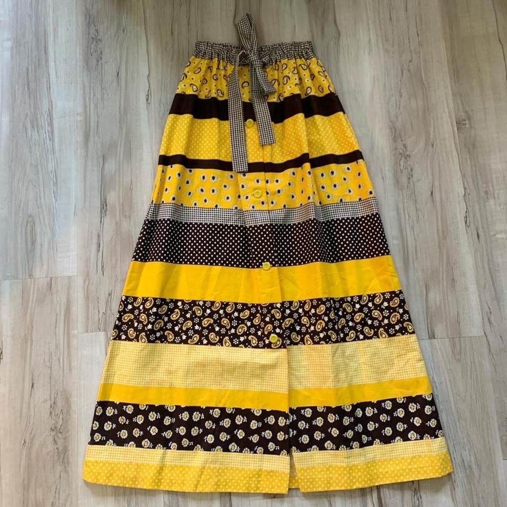 Vintage‎ 1960s multi color yellow polka dot maxi skirt size 18